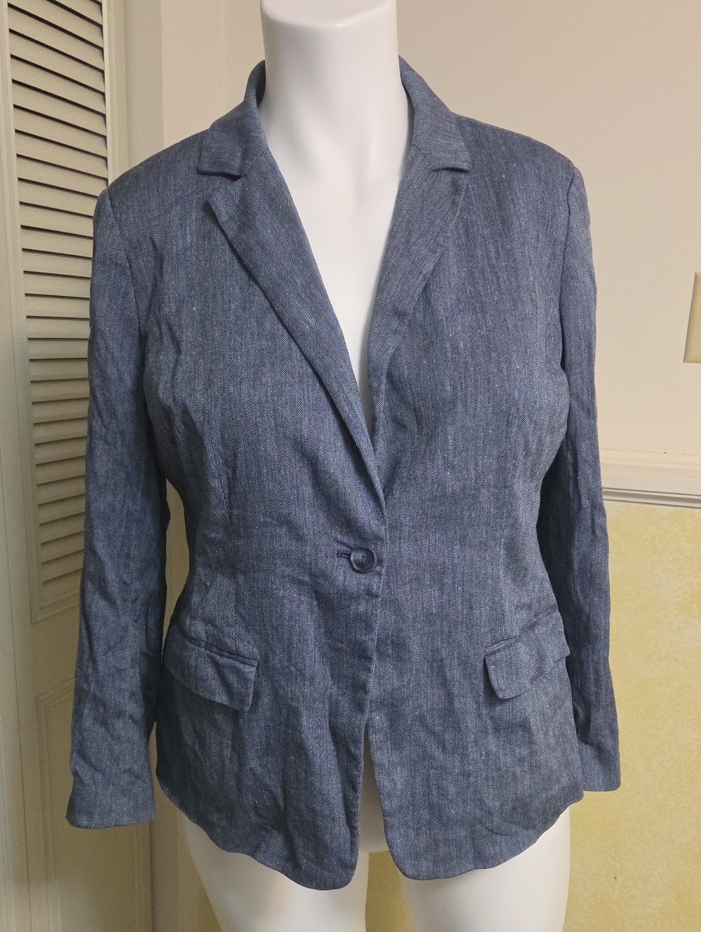 LOFT Blue Women's Single-Button Linen-Blend Blazer